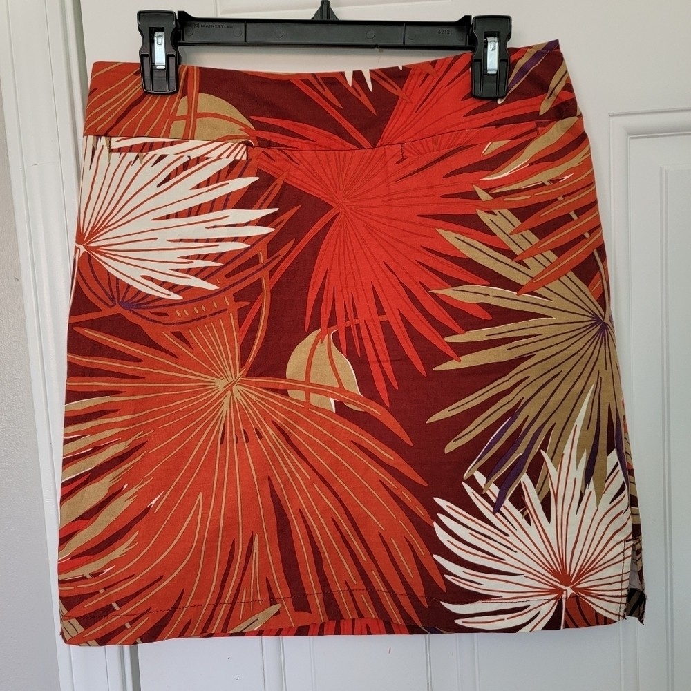 GAP A Line Mini Skirt Tropical Print Red Tan Cream Side Zip Vacation Size 6